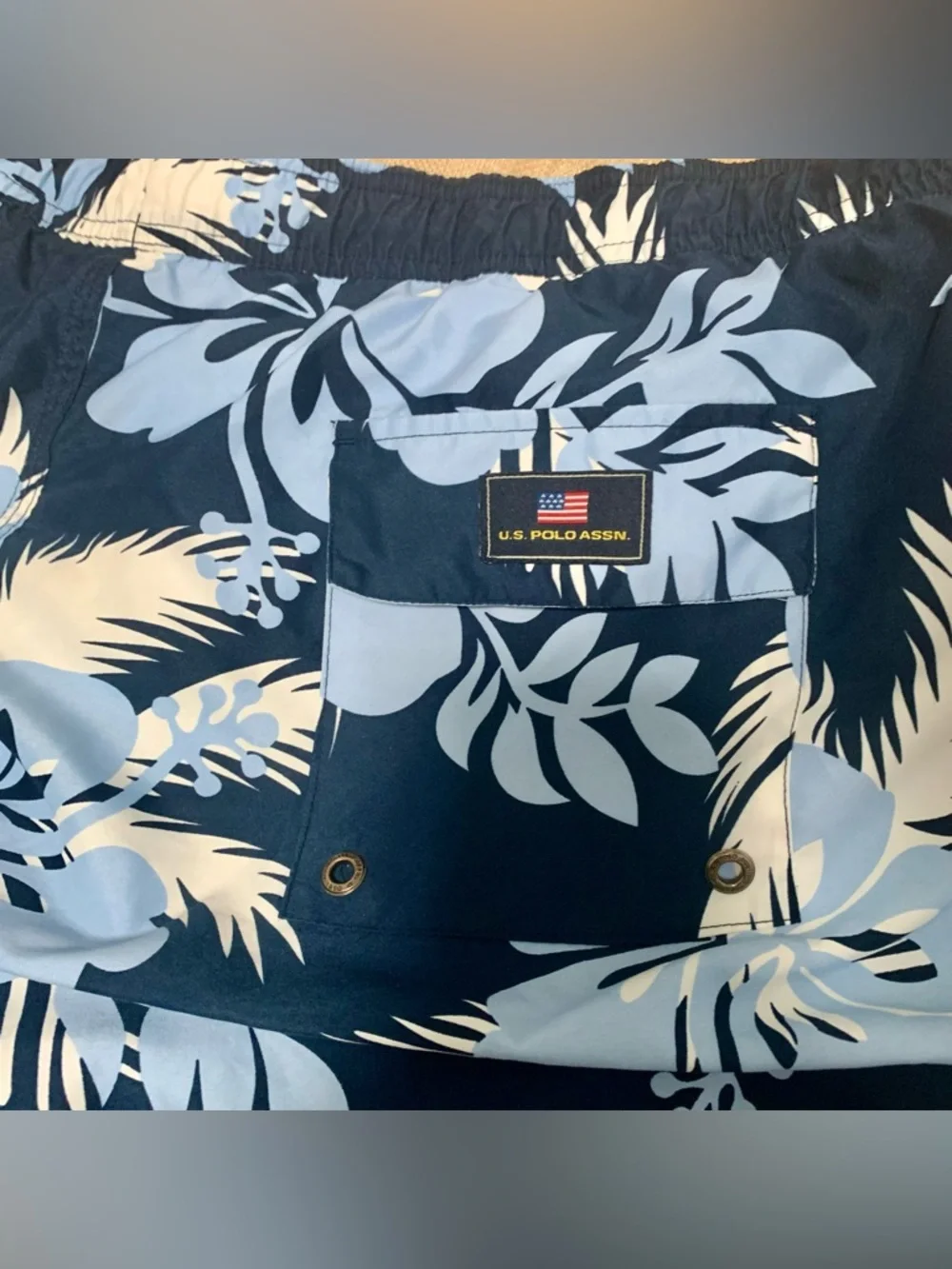 🏄‍♂️U.S. Polo Assn. 2XL Hawaiian Swim Trunks Blue Floral EUC